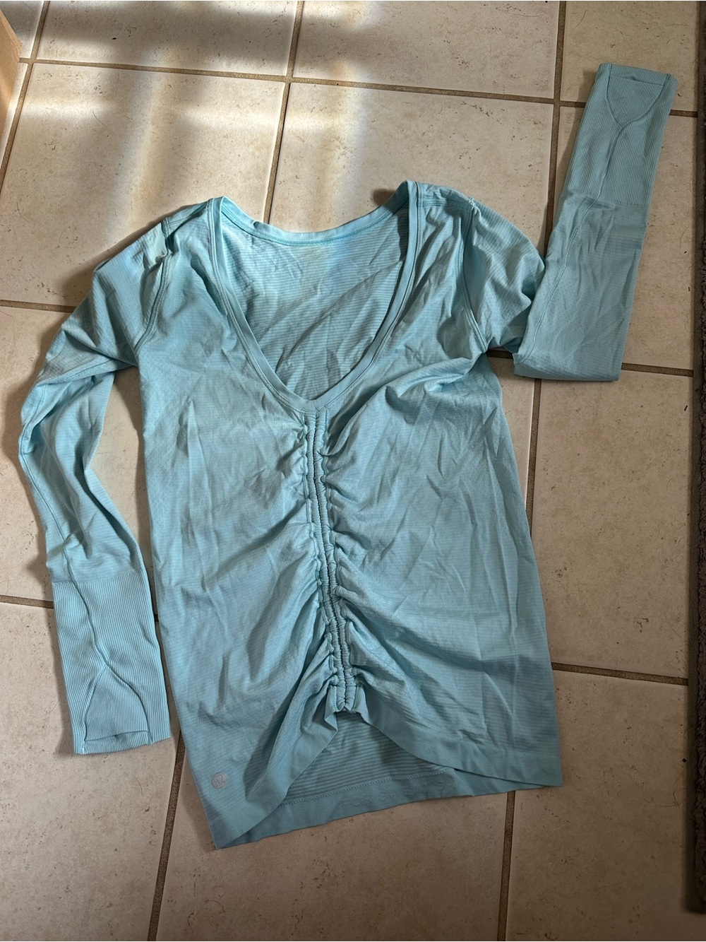 lululemon athletica Light Blue Long-Sleeve V-Neck Ruched Top